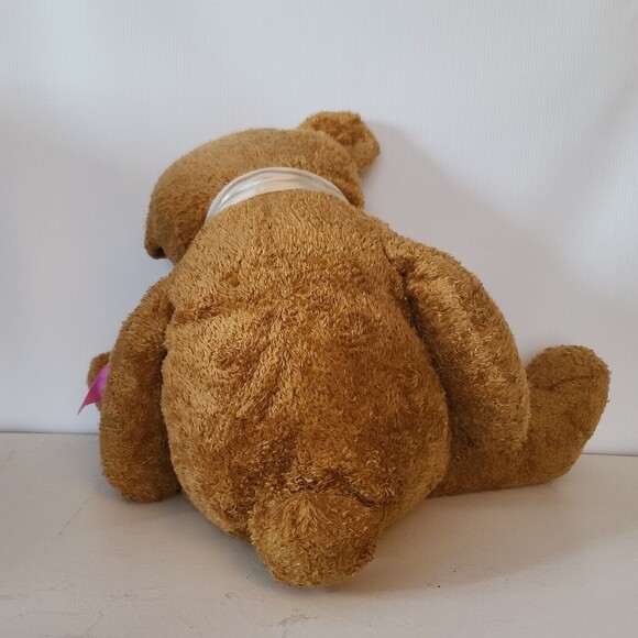 PBC International Brown Bear Plush Pink and White Bow Weighted - Picture 5 of 11